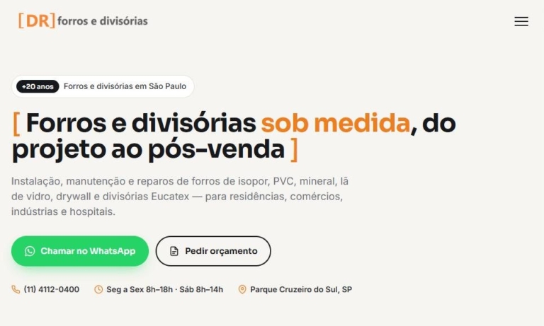 Site DR Forros e Divisórias criado pela Base23